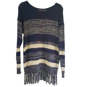 Blu Pepper fringe hem navy & white sweater